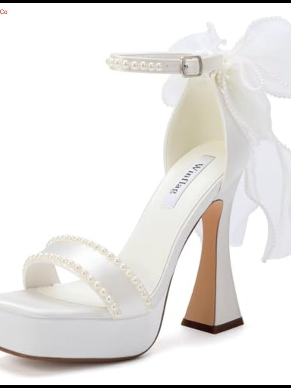 Winflag Platform Heels Wedding Shoes for Bride with Bow Pearl Bridal High